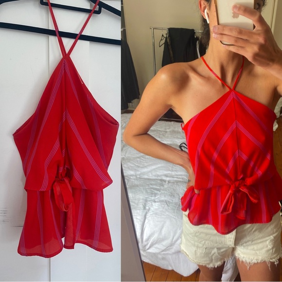 Retro red halter top with pink details and tie front top ♥️ - Picture 1 of 1